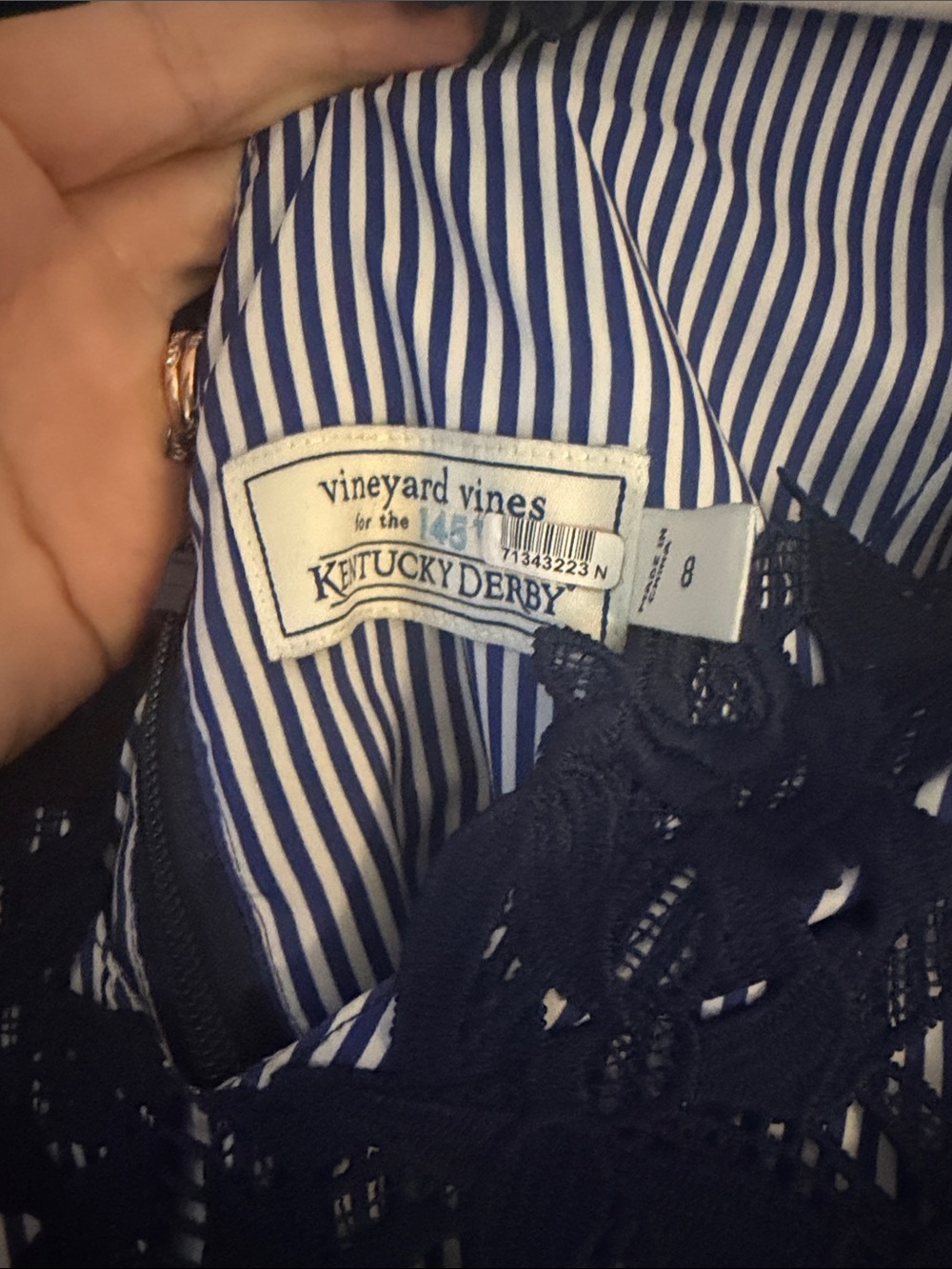 Vineyard Vines 145th Kentucky Derby Navy Lace V-Neck Midi Dress - Picture 2 of 4